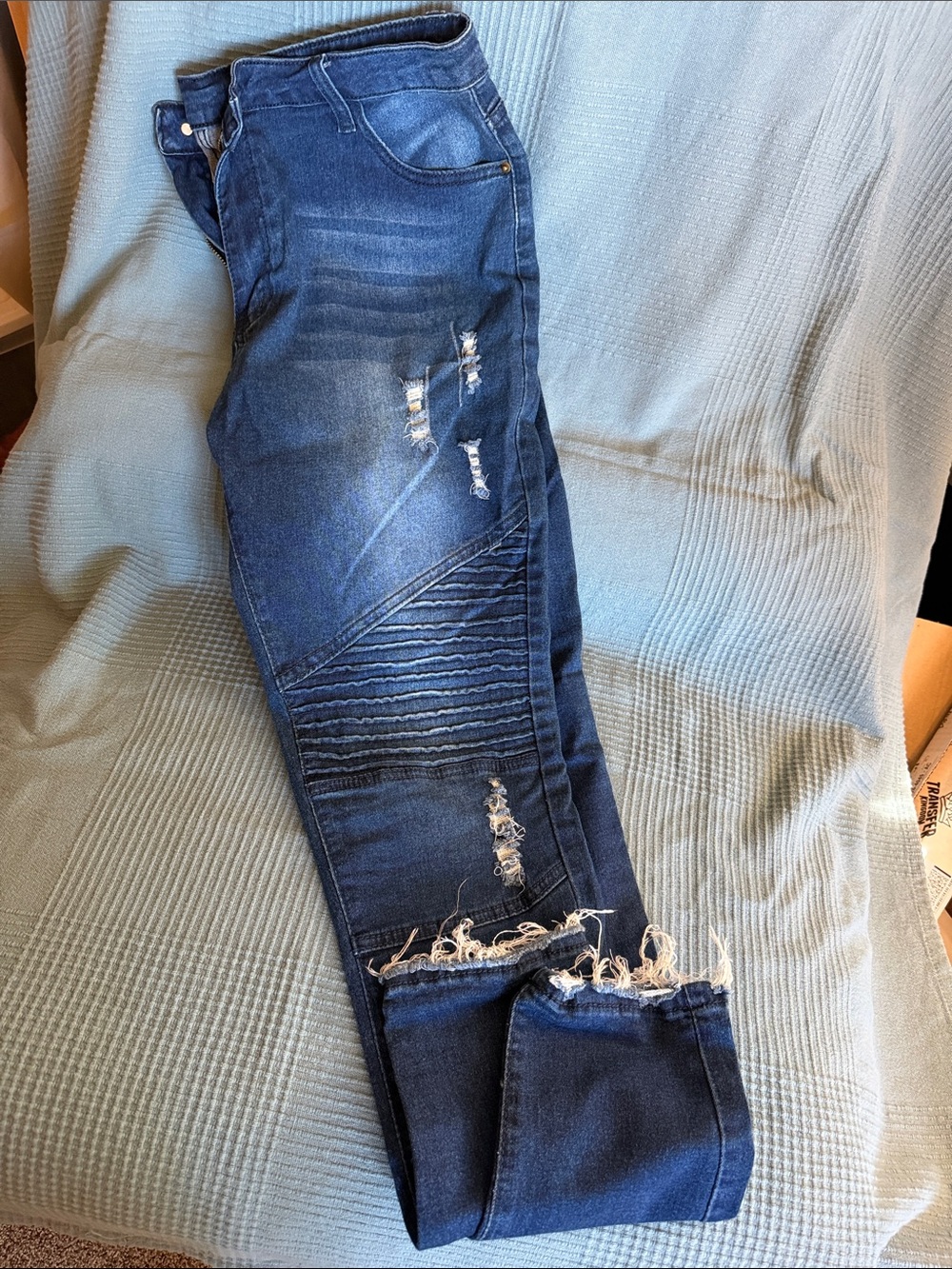 Distressed Dark Blue Women’s Moto Skinny Jeans